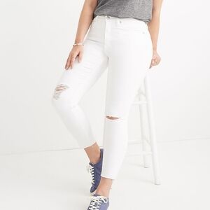 Madewell High Rise Skinny Crop Jeans White Knee Rip Edition Women's 32